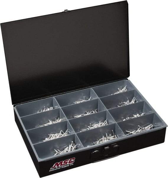 Value Collection - 1,000 Piece, 1/8 to 3/16" Hole Diam, Dome Head, Aluminum Blind Rivet Assortment - 1/8 to 5/8" Length, Aluminum Mandrel - Top Tool & Supply