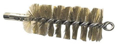 Schaefer Brush - 4-1/2" Brush Length, 2-3/4" Diam, Double Stem, Single Spiral Tube Brush - 8" Long, Brass, 1/4" NPSM Male Connection - Top Tool & Supply