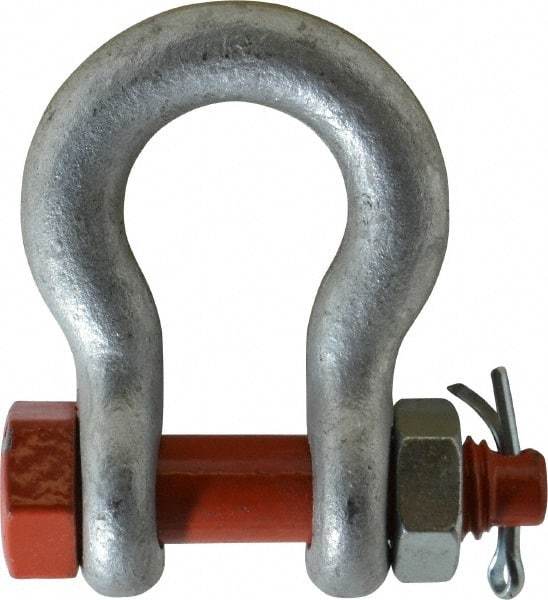 Campbell - 1/2" Nominal Chain Size, 3.33 Ton Alloy Steel Bolt Anchor Shackle - 1/2" Diam, 5/8" Pin Diam, 1-15/16" High x 13/16" Wide Inside Jaw, 1-1/4" Inside Width, 1-1/4" Max Body Thickness - Top Tool & Supply