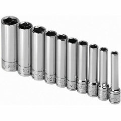 SK - 1/4" Drive Deep Socket Set - 3/16 to 9/16", Inch Measurement Standard - Top Tool & Supply