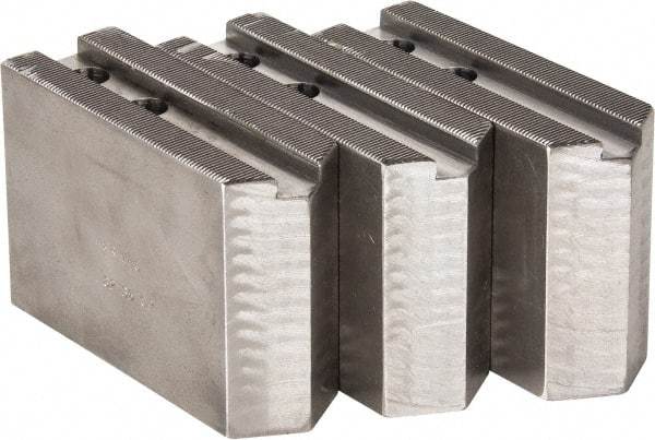 H & R Manufacturing - 1.5mm x 60° Serrated Attachment, Square Soft Lathe Chuck Jaw - 3 Jaws, Steel, 1.181" Btw Mount Hole Ctrs, 5" Long x 1-3/4" Wide x 3-1/2" High, 0.63" Groove, 12mm Fastener - Top Tool & Supply