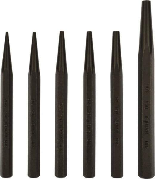 Mayhew - 6 Piece, 3/32 to 5/16", Starter Punch Set - Hex Shank, Steel, Comes in Pouch - Top Tool & Supply