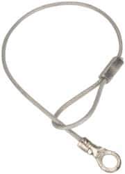 Made in USA - 6" Long, Steel Cable Loop & Eye End, Quick Release Pin Lanyard - 3/64" Cable Diam, #10 Hole Diam, Nylon Cable, Galvanized Finish - Top Tool & Supply