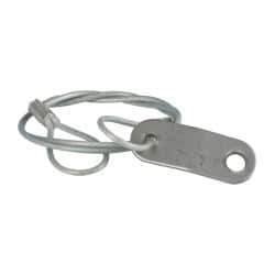 Made in USA - 18" Long, Steel Cable Loop & Tab with Hole End, Quick Release Pin Lanyard - 3/64" Cable Diam, 13/64" Hole Diam, Nylon Cable, Galvanized Finish - Top Tool & Supply