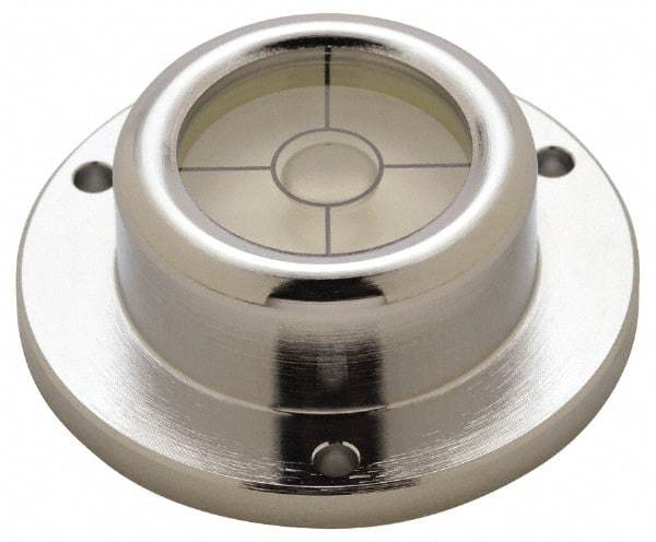 Geier & Bluhm, Inc. - 1-3/4 Inch Base Diameter x 0.63 Inch Overall Height, 1 Circle, Brass Bull's Eye Circular Level - 0.315 Inch Vial Diameter, 13/16 Inch Inner Diameter, 0.12 Inch Mounting Hole Diameter, 0.1 Inch Sensitivity, -40 to 160°F, Cross Lines - Top Tool & Supply