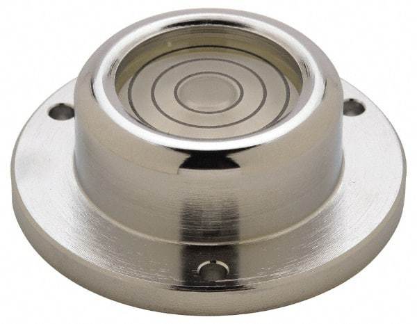 Geier & Bluhm, Inc. - 1-3/4 Inch Base Diameter x 0.63 Inch Overall Height, 3 Circles, Brass Bull's Eye Circular Level - 0.3 Inch Vial Diameter, 13/16 Inch Inner Diameter, 0.12 Inch Mounting Hole Diameter, 30 min Sensitivity, -40 to 150°F - Top Tool & Supply