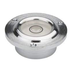 Geier & Bluhm, Inc. - 11/16 Inch Base Diameter x 0.41 Inch Overall Height, 1 Circle, Brass Bull's Eye Circular Level - 0.22 Inch Vial Diameter, 1/2 Inch Inner Diameter, 0.07 Inch Mounting Hole Diameter, 0.1 Inch Sensitivity, -40 to 165°F - Top Tool & Supply