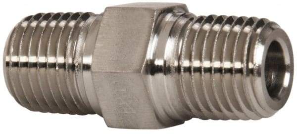 Parker - 1/4 Male Thread, Stainless Steel Industrial Pipe Hex Nipple - MNPTF, 7,200 psi - Top Tool & Supply