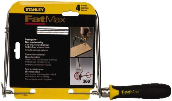 Stanley - 6-3/8" Bi-Metal Blade Coping Saw - Ergonomic ABS, TPR Handle with Cushion Grip, 13" OAL, 6-3/4" Throat Depth - Top Tool & Supply