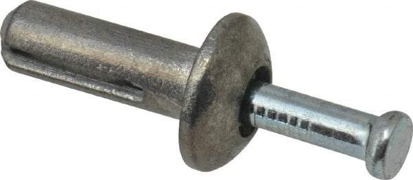 Powers Fasteners - 1/4" Diam, 1/4" Drill, 3/4" OAL, 1-1/8" Min Embedment Hammer Drive Concrete Anchor - Steel (Drive Pin)/Zamac Alloy (Body), Zinc-Plated Finish, Mushroom Head - Top Tool & Supply