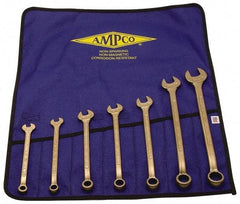 Ampco - 7 Piece, 3/8" to 7/8", 12 Point Combination Wrench Set - Inch Measurement Standard, Aluminum Bronze Finish, Comes in Roll-Up Pouch - Top Tool & Supply