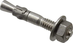 Powers Fasteners - 1/4" Diam, 1/4" Drill, 1-3/4" OAL, 7/8" Min Embedment Wedge Expansion Concrete Anchor - 304 Stainless Steel, Hex Nut Head, Hex Drive, 3/4" Thread Length - Top Tool & Supply