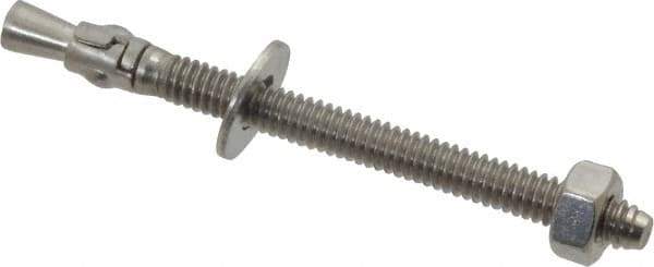 Powers Fasteners - 1/4" Diam, 1/4" Drill, 3-1/4" OAL, 1-1/4" Min Embedment Wedge Expansion Concrete Anchor - 304 Stainless Steel, Hex Nut Head, Hex Drive, 2-1/4" Thread Length - Top Tool & Supply