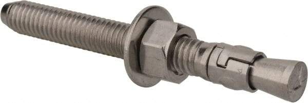 Powers Fasteners - 3/8" Diam, 3/8" Drill, 3-1/2" OAL, 1-1/4" Min Embedment Wedge Expansion Concrete Anchor - 304 Stainless Steel, Hex Nut Head, Hex Drive, 2-3/8" Thread Length - Top Tool & Supply