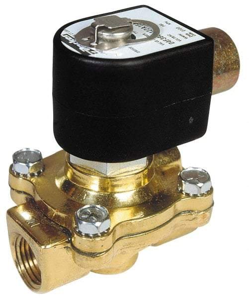 Parker - 3/4" Port, Two Way, Piloted Diaphragm, Brass Solenoid Valve - Normally Open, 125 Max PSI, NBR Seal - Top Tool & Supply