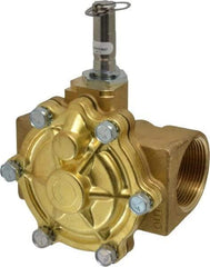 Parker - 1-1/2" Port, Two Way, Piloted Diaphragm, Brass Solenoid Valve - Normally Open, 125 Max PSI, NBR Seal - Top Tool & Supply