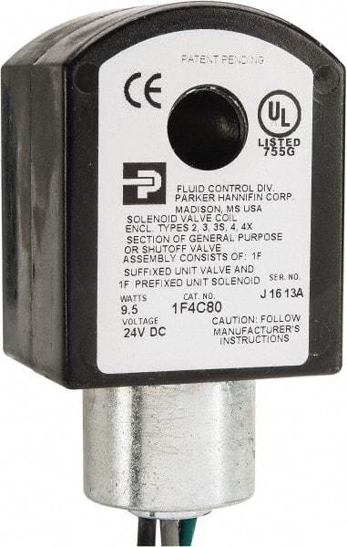 Parker - 24 Volt, 18 Coil Lead Length, Class F, Solenoid Coil - 9.5 Watt, NEMA 4X Enclosure, Use with Parker Skinner Gold Ring Series Valves - Top Tool & Supply