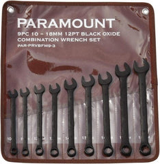 Paramount - 9 Piece, 10mm to 18mm, 12 Point Combination Wrench Set - Metric Measurement Standard, Black Oxide Finish, Comes in Canvas Roll - Top Tool & Supply