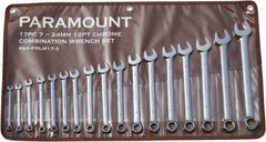 Paramount - 17 Piece, 7mm to 24mm, 12 Point Combination Wrench Set - Metric Measurement Standard, Full Polish Finish, Comes in Canvas Roll - Top Tool & Supply