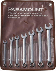 Paramount - 7 Piece, 3/8" to 3/4", 12 Point Combination Wrench Set - Inch Measurement Standard, Full Polish Finish, Comes in Canvas Roll - Top Tool & Supply