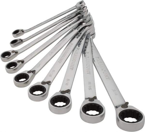 Paramount - 9 Piece, 9/32" to 3/4", 12 Point Ratcheting Reversible Combination Wrench Set - Inch Measurement Standard, Chrome Finish, Comes in Canvas Roll - Top Tool & Supply