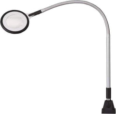 Waldmann Lighting - 25.4 Inch, Gooseneck, Clamp Mounted, LED, Silver, Magnifying Task Light - 6 Watt, 100 to 240 Volt, 2.25x Magnification, 71mm Wide - Top Tool & Supply