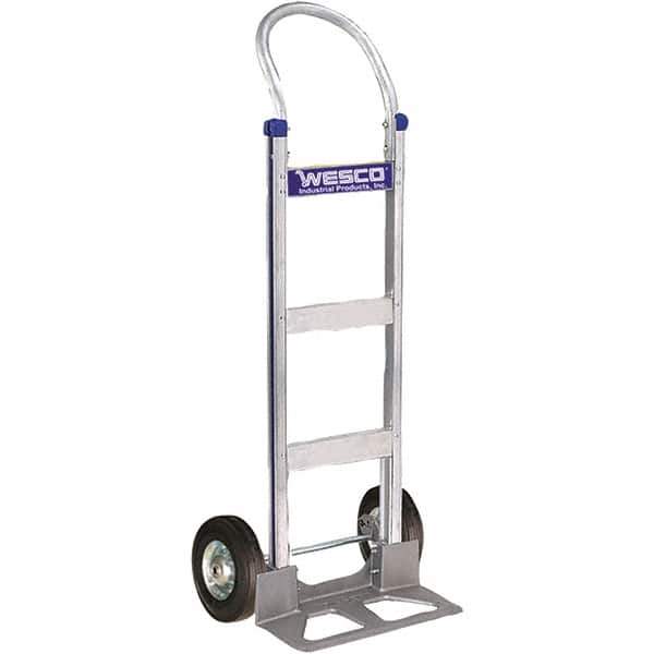 Wesco Industrial Products - 600 Lb Capacity 49" OAH Hand Truck - 18 x 7-1/2" Base Plate, Swept Back, Continuous Handle, Aluminum, Semi-Pneumatic Wheels - Top Tool & Supply