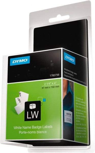 Dymo - 2-1/4" Wide x 4" Long, White Name Badge Labels - For DYMO LabelWriter Printers - Top Tool & Supply