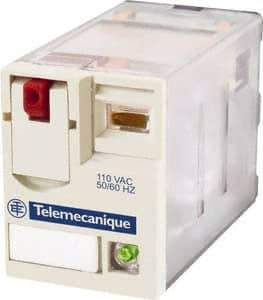 Schneider Electric - 1,500 VA Power Rating, Electromechanical Plug-in General Purpose Relay - 3 Amp at 250 VAC & 28 VDC, 6 at 250/277 VAC & 28 VDC, 8 Amp at 30 VDC, 4CO, 110 VDC - Top Tool & Supply