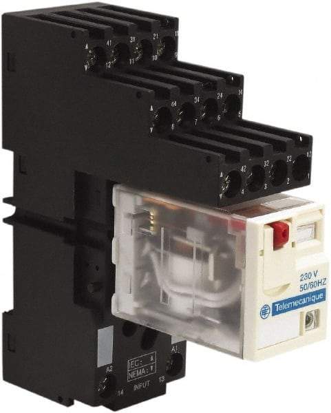 Schneider Electric - 1,500 VA Power Rating, Electromechanical Plug-in General Purpose Relay - 3 Amp at 250 VAC & 28 VDC, 6 at 250/277 VAC & 28 VDC, 8 Amp at 30 VDC, 4CO, 230 VAC at 50/60 Hz - Top Tool & Supply