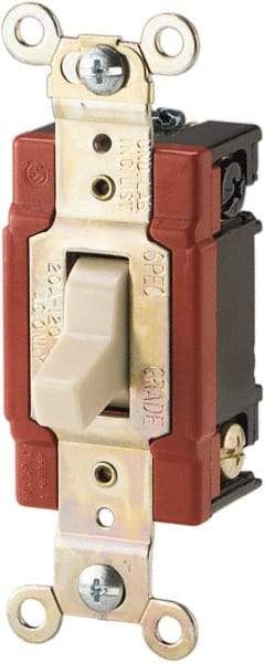 Cooper Wiring Devices - 3 Pole, 120 to 277 VAC, 20 Amp, Industrial Grade, Toggle, Wall and Dimmer Light Switch - 1.3 Inch Wide x 4.19 Inch High, Fluorescent - Top Tool & Supply