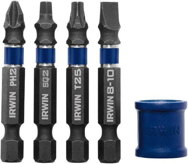 Irwin - 5 Piece, Phillips, Square, Torx, Slotted Handle, Power Bit Set - #2 - Top Tool & Supply