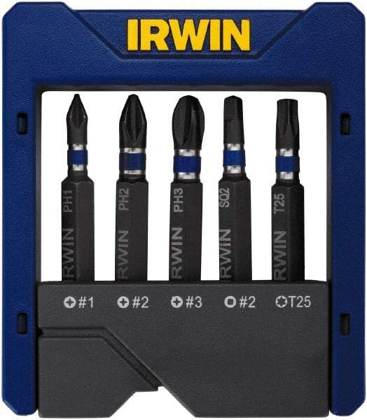 Irwin - 5 Piece, Phillips, Square, Torx Handle, Power Bit Set - #2 - Top Tool & Supply