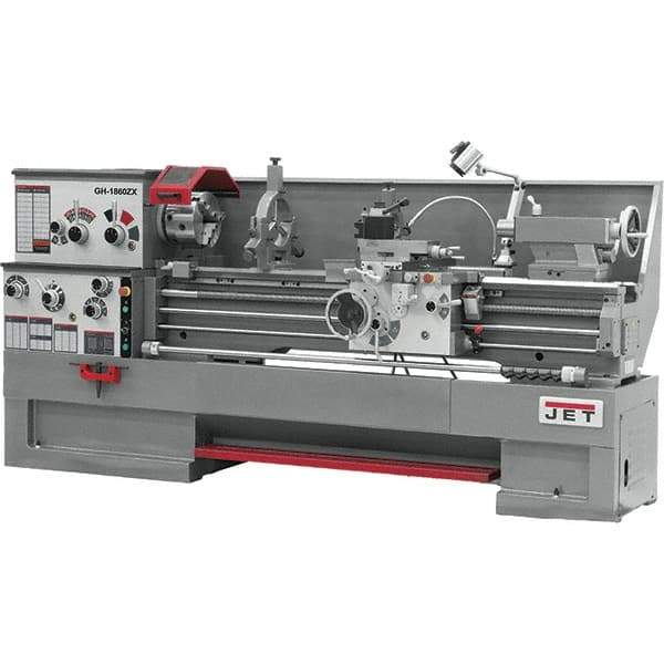 Jet - 18" Swing, 60" Between Centers, 230/460 Volt, Triple Phase Engine Lathe - 5MT Taper, 7-1/2 hp, 25 to 1,800 RPM, 3-1/8" Bore Diam - Top Tool & Supply