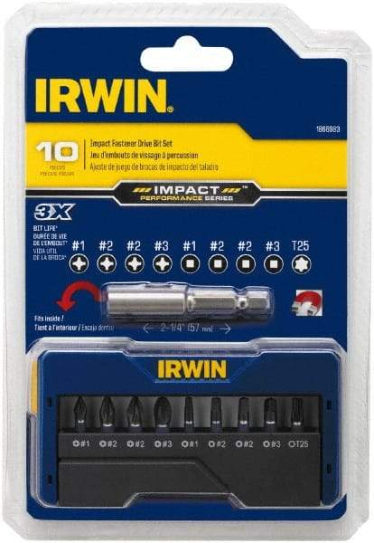 Irwin - 10 Piece, Phillips, Square, Torx Handle, Insert Bit Set - #1 to #3 - Top Tool & Supply