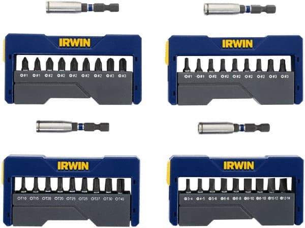 Irwin - 40 Piece, Phillips, Square, Torx, Slotted Handle, Insert Bit Set - #1 to #3 - Top Tool & Supply