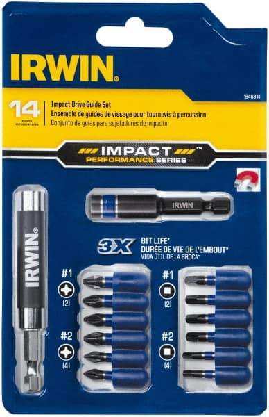 Irwin - 14 Piece, Phillips, Square Handle, Drive Set - #1, #2 - Top Tool & Supply