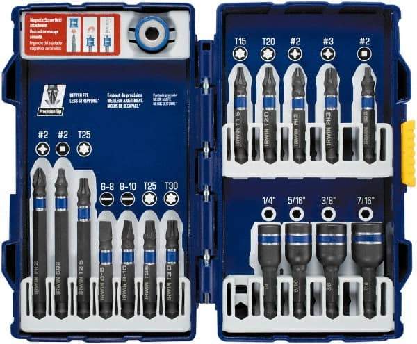 Irwin - 17 Piece, Phillips, Square, Torx, Hex Nutsetter, Slotted Handle, Drive Set - 1/4 to 7/16" Hex, #2 - Top Tool & Supply