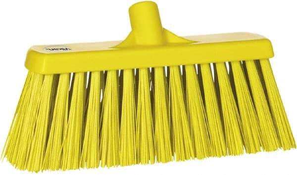 Vikan - 12" Heavy Duty Synthetic Push Broom - 2" Bristle Length, Plastic Block, European Threaded Handle Connection - Top Tool & Supply