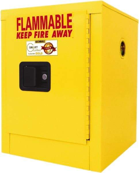 Securall Cabinets - 1 Door, 1 Shelf, Yellow Steel Standard Safety Cabinet for Flammable and Combustible Liquids - 22" High x 17" Wide x 17" Deep, Manual Closing Door, 3 Point Key Lock, 4 Gal Capacity - Top Tool & Supply