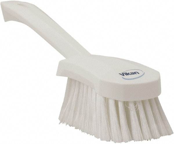 Vikan - 1.8" Bristle Length, Polyester Scrub Brush - 4-1/4" Long x 2-3/4" Wide Head, 10" OAL, White, Polypropylene Block, Flagged - Top Tool & Supply