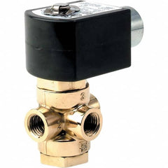 Parker - 120/60 - 110/50 VAC 1/4" NPT Port Brass Three-Way Direct Acting Solenoid Valve - Top Tool & Supply