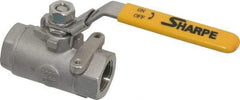 Sharpe Valves - 3/4" Pipe, Standard Port, Stainless Steel Steam Service Ball Valve - 1 Piece, Inline - One Way Flow, FNPT x FNPT Ends, Locking Lever Handle, 2,000 WOG, 250 WSP - Top Tool & Supply