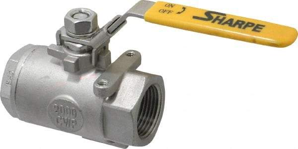 Sharpe Valves - 1" Pipe, Standard Port, Stainless Steel Steam Service Ball Valve - 1 Piece, Inline - One Way Flow, FNPT x FNPT Ends, Locking Lever Handle, 2,000 WOG, 250 WSP - Top Tool & Supply