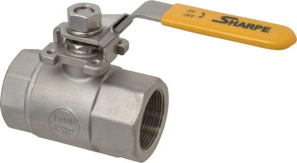 Sharpe Valves - 1-1/2" Pipe, Standard Port, Stainless Steel Steam Service Ball Valve - 1 Piece, Inline - One Way Flow, FNPT x FNPT Ends, Locking Lever Handle, 1,500 WOG, 250 WSP - Top Tool & Supply