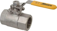 Sharpe Valves - 1-1/2" Pipe, Standard Port, Stainless Steel Steam Service Ball Valve - 1 Piece, Inline - One Way Flow, FNPT x FNPT Ends, Locking Lever Handle, 1,500 WOG, 250 WSP - Top Tool & Supply