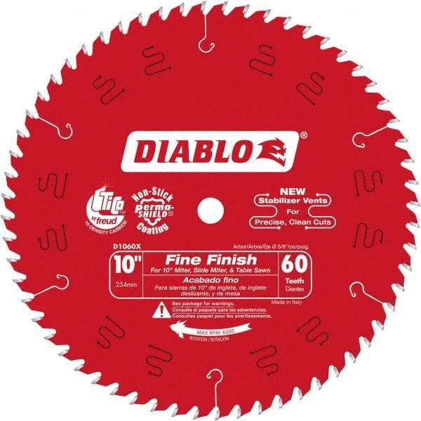 Freud - 10" Diam, 5/8" Arbor Hole Diam, 60 Tooth Wet & Dry Cut Saw Blade - Carbide-Tipped, Standard Round Arbor - Top Tool & Supply