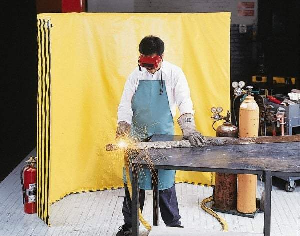 Singer Safety - 9 Ft. Wide x 6 Ft. High, 12 mil Thick Coated Vinyl Roll Up Welding Screen Kit - Yellow with Carrying Handle and Tie Strap - Top Tool & Supply