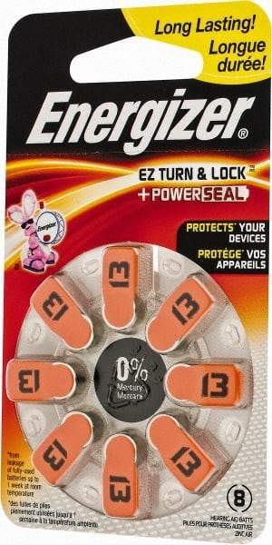 Energizer - Size 13, Zinc Air, 1 Pack, Hearing Aid Battery - 1.4 Volts, Button Tab Terminal, PR48 - Top Tool & Supply