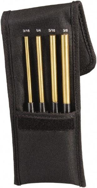 Starrett - 4 Piece, 3/16 to 3/8", Pin Punch Set - Round Shank, Brass, Comes in Pouch - Top Tool & Supply